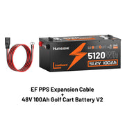 Humsienk 48V 100Ah golf cart battery V2 with EF PPS expansion cable on a white background