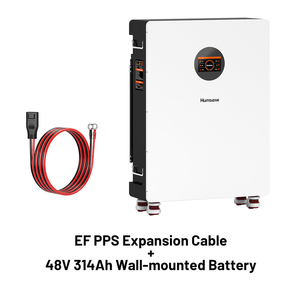 EF PPS Expansion Cable and Humsienk 48V 314Ah Wall-mounted Battery on a white background