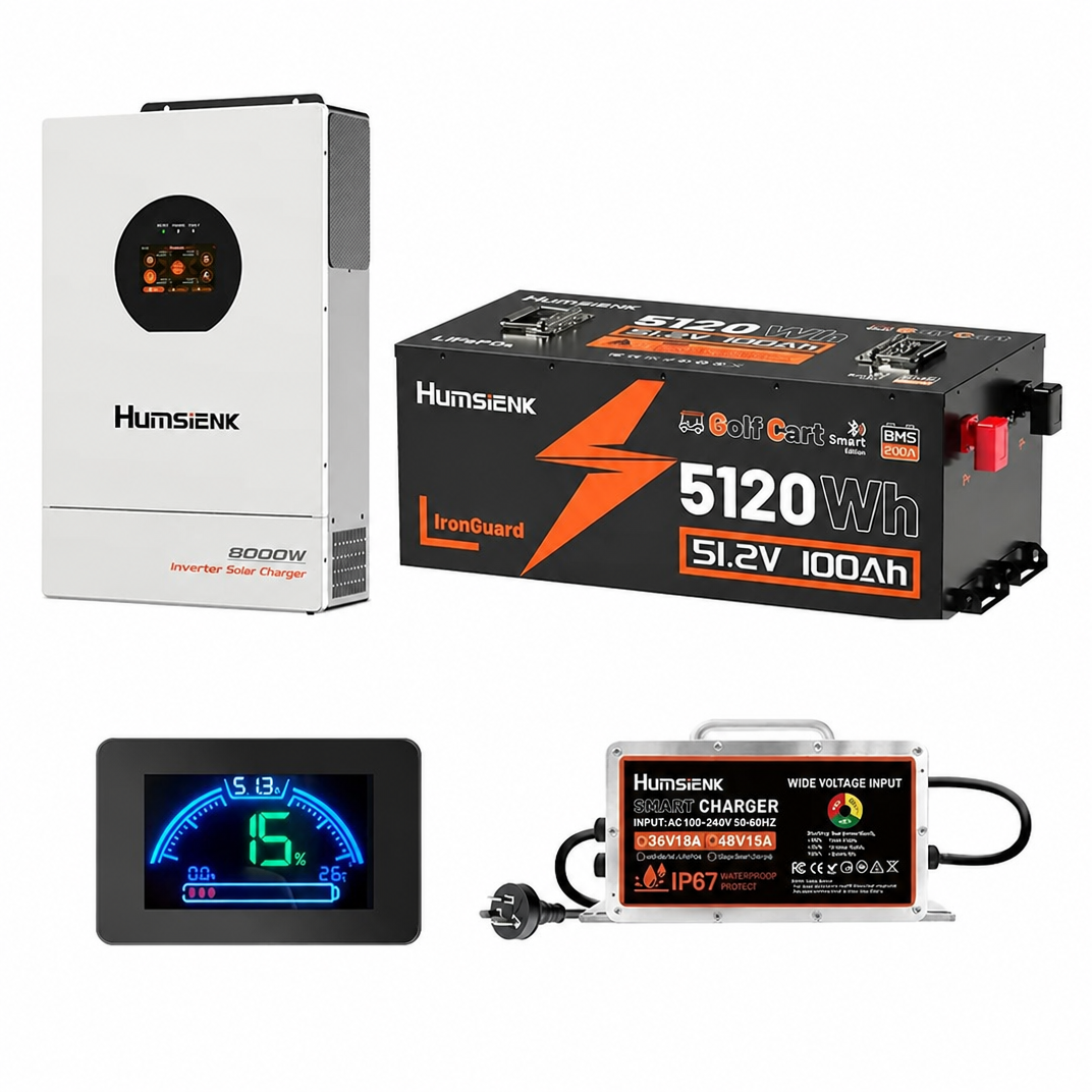 【5.12~7.68kWh】Humsienk 48V 100Ah~150Ah Bluetooth LiFePO4 Golf Cart Battery | 500A Peak, 50+ Miles Range, Drop-in Replacement for Club Car/EZGO/Yamaha