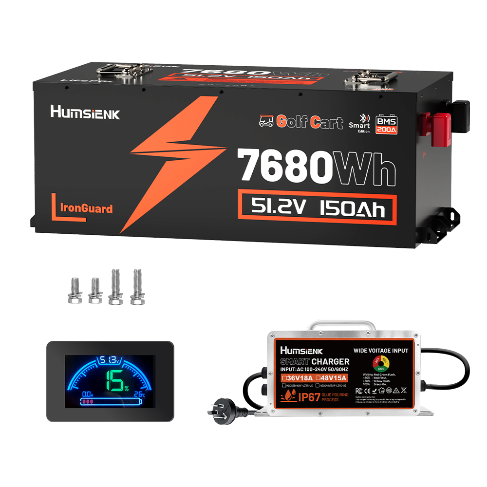 【Prime Day Offer】Humsienk 48V 100Ah~150Ah Bluetooth Golf Cart LiFePO4 Battery with Metal Case