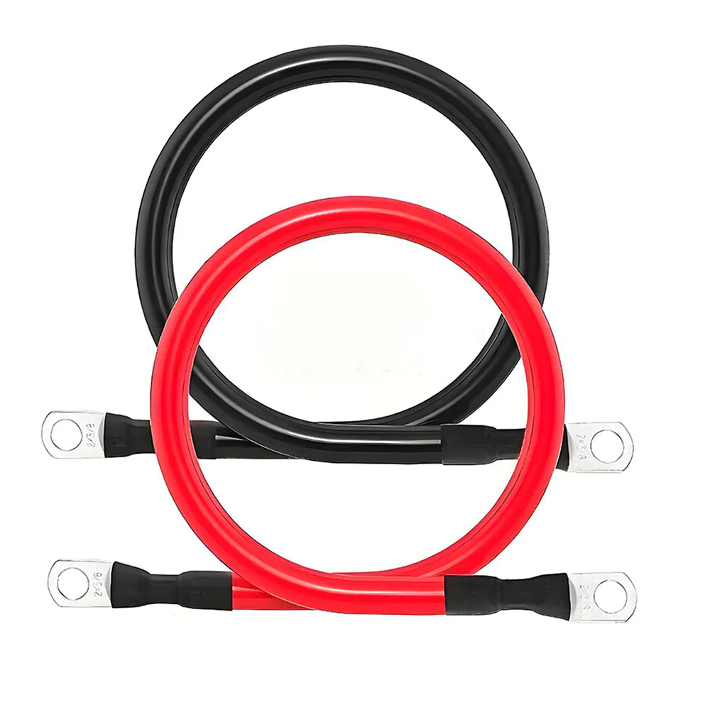 Red and black cables with terminal connectors on a white background