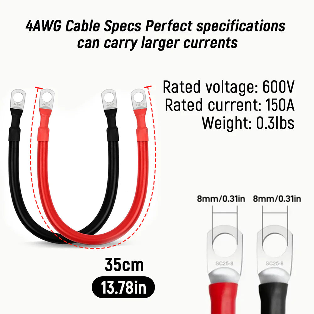 Red and black 4AWG cable with specifications on a white background