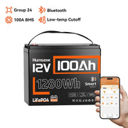 Humsienk 12V 100Ah Group 24 LiFePO4 Battery with Bluetooth