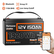Humsienk 12V 150Ah Group 31 Bluetooth LiFePO4 Battery