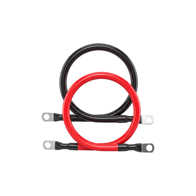 Red and black cables with terminal connectors on a white background
